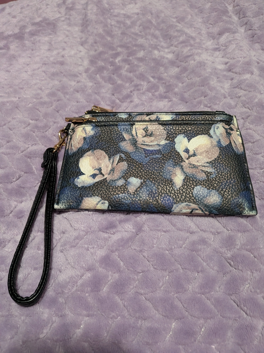a new day Navy Floral Wristlet Clutch with Cream Blossoms